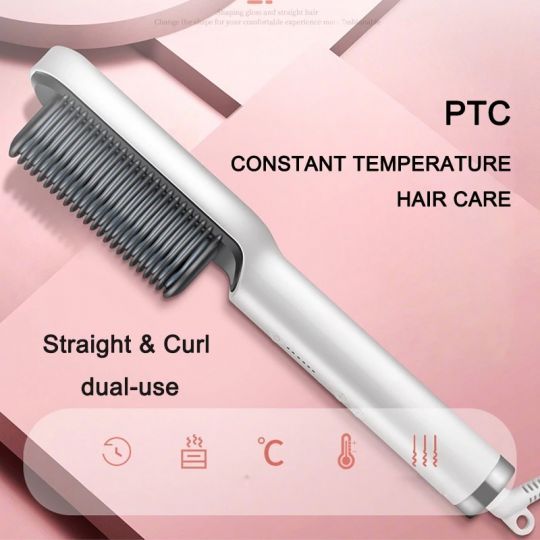 2-in-1 Hair Straightener Brush | Easy Styling for Silky Hair